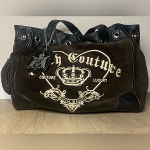Vintage Juicy Couture Daydreamer “Girlie Royalty” Velour Chocolate Shoulder Bag